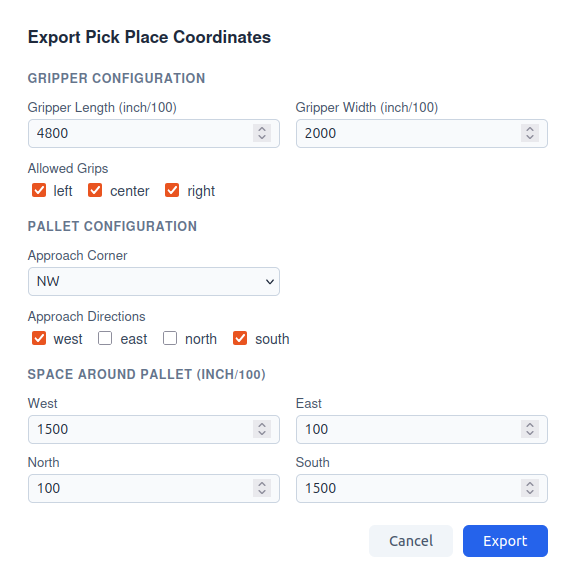 Export Pick Place Coordinates Dialog