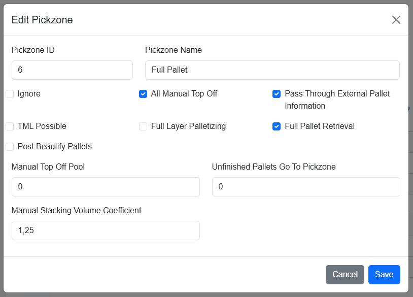 Edit Pickzone Dialog