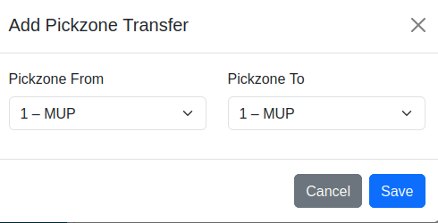 Add Pickzone Transfer Dialog