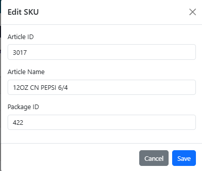Edit SKU Dialog